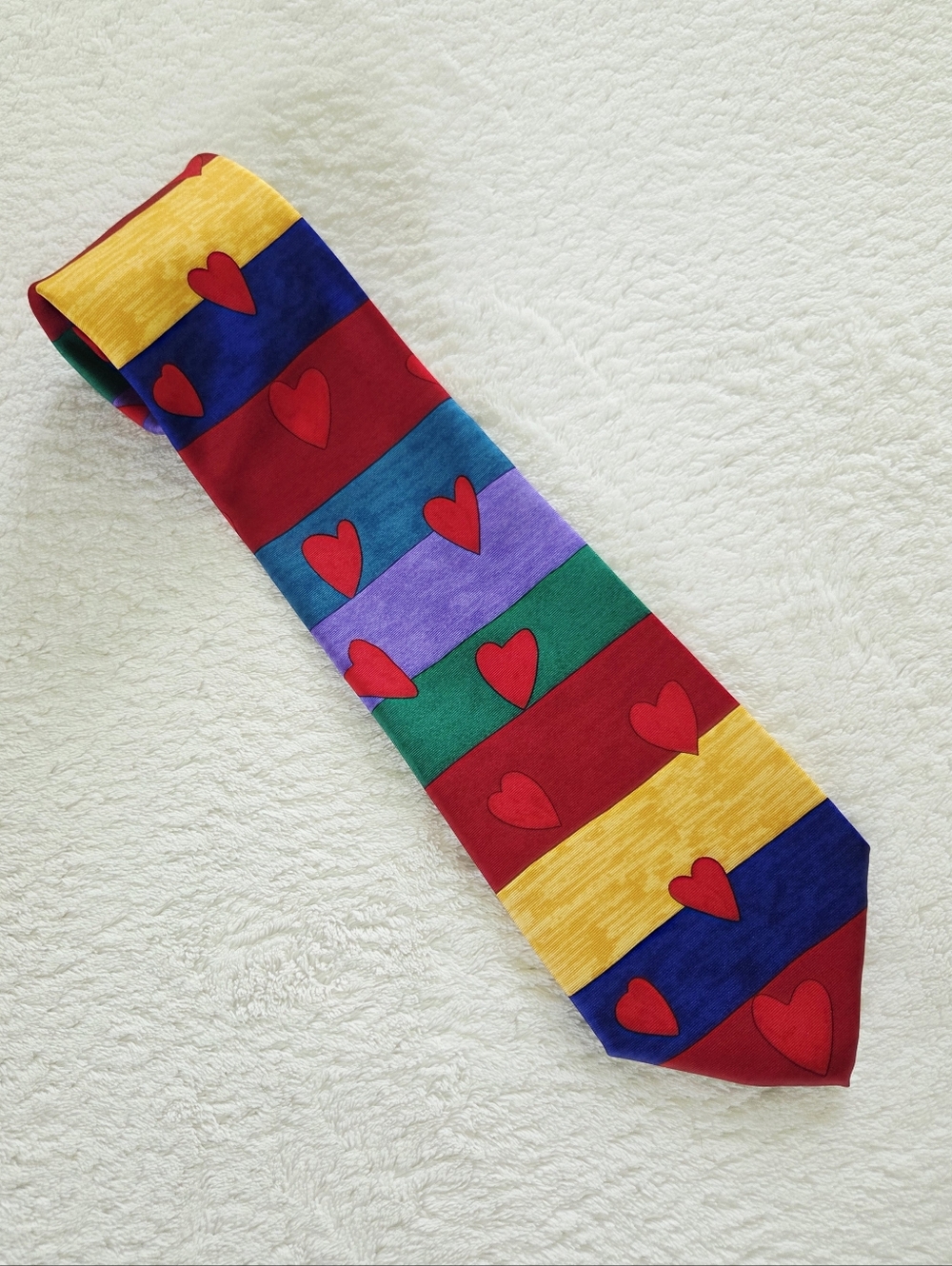 Vintage!!! Save The Children ✨️ Men's Heart Striped Silk Multicolor Tie